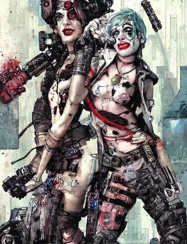 Image similar to a dream portrait of cyberpunk Harley Quinn in post apocalyptic Gotham art by Paul Dini, Travis Charest, Simon Bisley