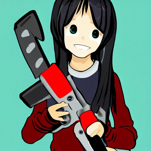 Image similar to manga girl holding a chainsaw