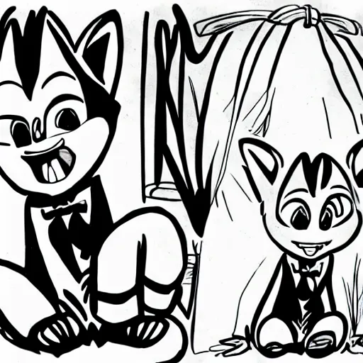 Prompt: official manga line art of Nick Wilde wearing a tuxedo, smiling at the viewer