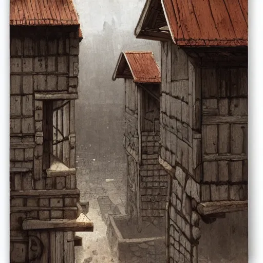 Image similar to isometric view wooden ancient architecture, isometric, by jakub rozalski