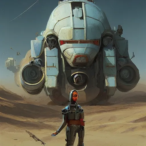 Prompt: a futuristic fighter, from Egypt, resting after a hard fight, happily tired, sci fi character portrait by simon stalenhag, craig mullins