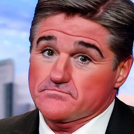 Prompt: Sean Hannity looking really, really sad and wearing a clown suit