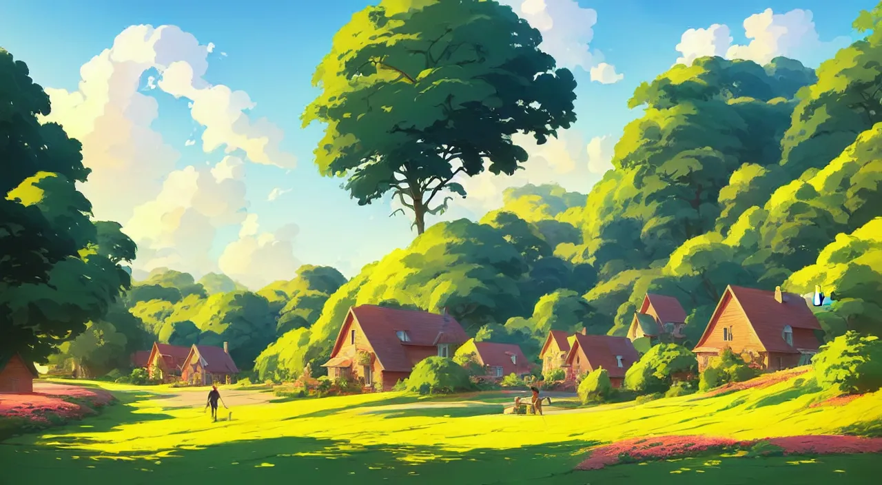 Prompt: Summer rural landscape with houses and blooming glade in the foreground, vector art, in marble incrusted of legends heartstone official fanart behance hd by Jesper Ejsing, by RHADS, Makoto Shinkai and Lois van baarle, ilya kuvshinov, rossdraws global illumination