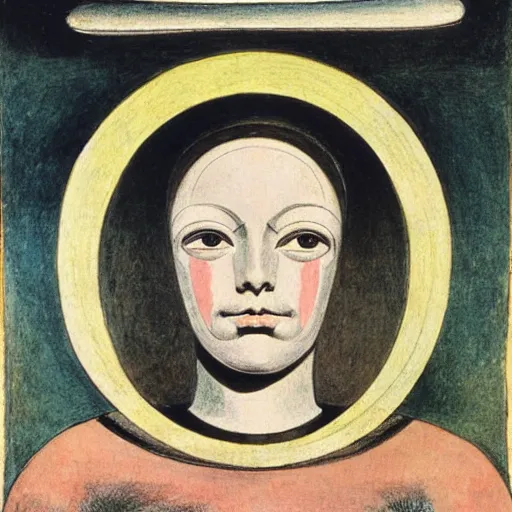 Prompt: a portrait of a female android by william blake