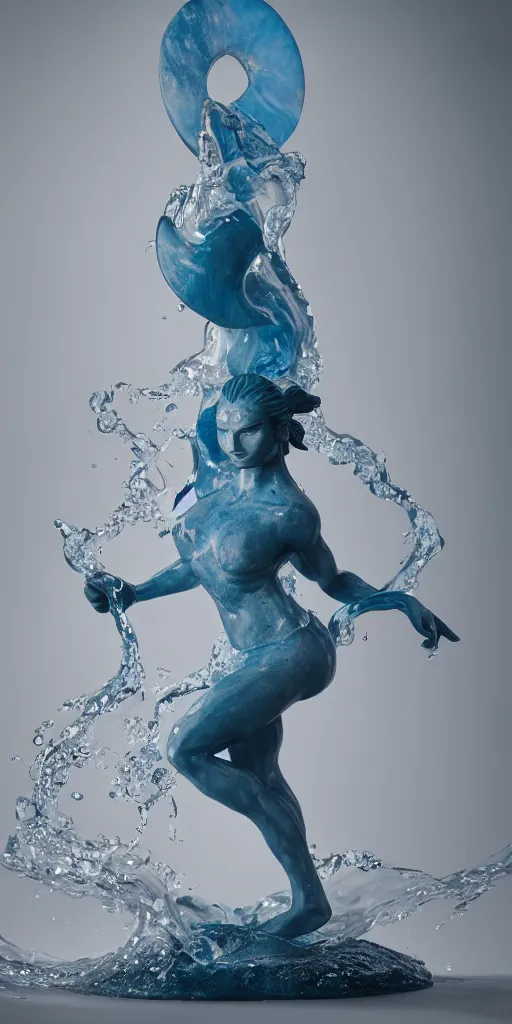 Prompt: Sculpture of Katara from ATLA bending water, water tribe garment, by Michelangelo, photography, Sony A7III, 85mm f4