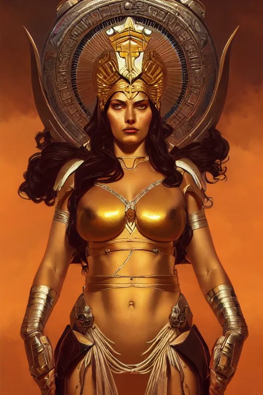 Image similar to The Godess Hera looking angry, detailed armor, portrait, highly detailed, digital painting, artstation, concept art, smooth, sharp focus, beautiful face, symmetric face, cinematic, videogame cover art, illustration, pixel art by Artgerm and Greg Rutkowski and Alphonse Mucha