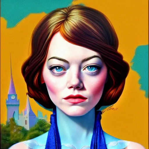 Image similar to lofi portrait of Emma Stone as a Disney princess, Pixar style, by Tristan Eaton Stanley Artgerm and Tom Bagshaw.