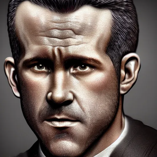 Prompt: hyperrealistic mixed media image of a ryan reynolds disguised as mussolini, stunning 3 d render inspired art by istvan sandorfi and greg rutkowski, perfect facial symmetry, realistic, highly detailed attributes and atmosphere, dim volumetric cinematic lighting, 8 k octane extremely hyper - detailed render, post - processing, masterpiece,