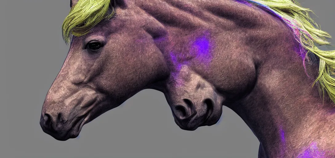 Prompt: perfect well defined horse by David Manzur, full body, complete scene, ornate, details, smooth, sharp focus, illustration, realistic, cinematic, artstation, award winning, rgb , unreal engine, octane render, cinematic light, iridescent details, iridescent colors, dichroic, macro, depth of field, blur, 8K,