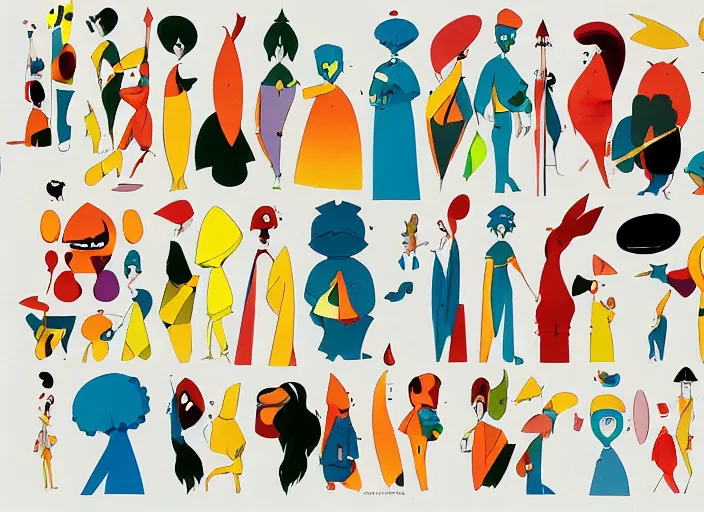 Image similar to character shape design exploration of a strong sturdy warrior minimalist mixed media layout from masaaki yuasa ( 1 9 9 7 )