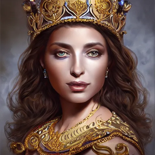 Prompt: professionally - painted ultradetailed ornate beautiful award winning masterpiece illustration of nadia la arwall, as a queen, digital airbrush painting, 3 d rim light, hyperrealistic, artstation, cgsociety, kodakchrome, golden ratio