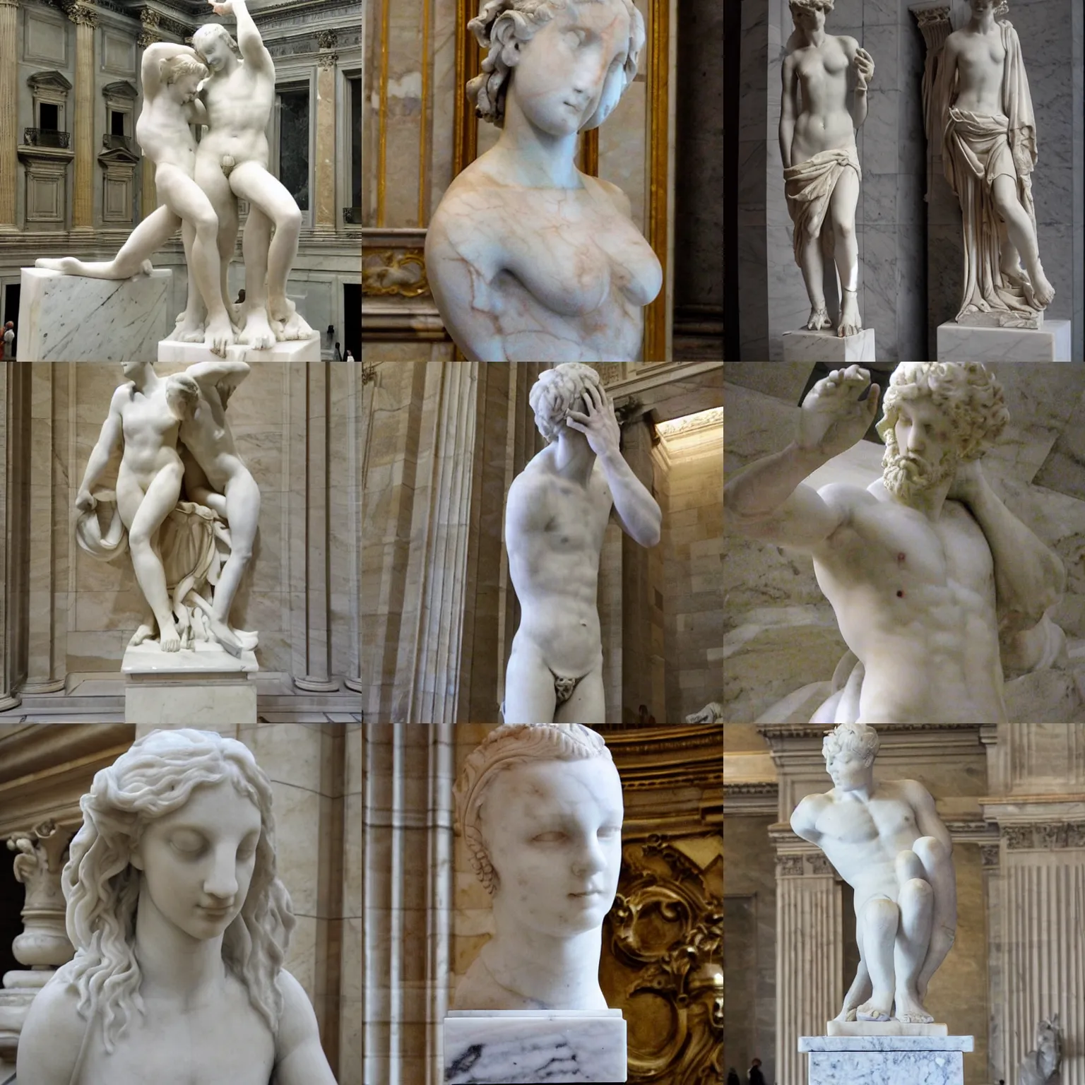 Prompt: Beautiful marble sculpture in the Louvre
