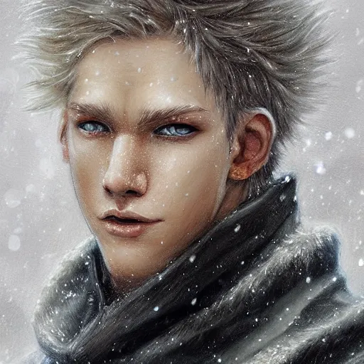 Prompt: beautiful aesthetic portrait commission of a shirtless (with pants) albino male furry anthro grimacing in the cold , detailed face , hyperdetailed, snowy winter atmosphere. Character design by charlie bowater, ross tran, artgerm, and makoto shinkai, detailed, inked, western comic book art, 2022 award winning painting