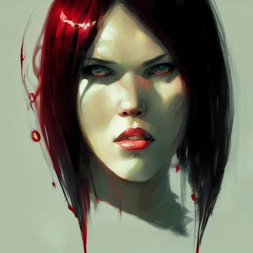 Prompt: vampirella portrait painted by Greg Rutkowski, trending on ArtStation