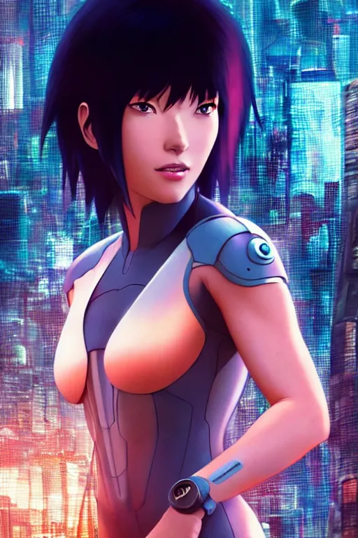 Image similar to weta disney pixar movie still portrait photo of ghost in the shell anime : : as motoko kusanagi by pixar : : by ilya kuvshinov, rossdraws, artgerm, maxim cover, octane render, 3 d, volumetric lighting, anti aliasing, raytracing : :