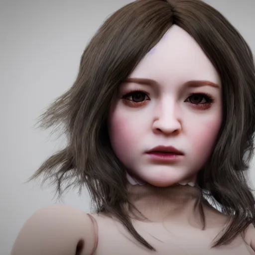 Image similar to portrait of human sized doll with ugly face, unreal engine 5, 8k, photography