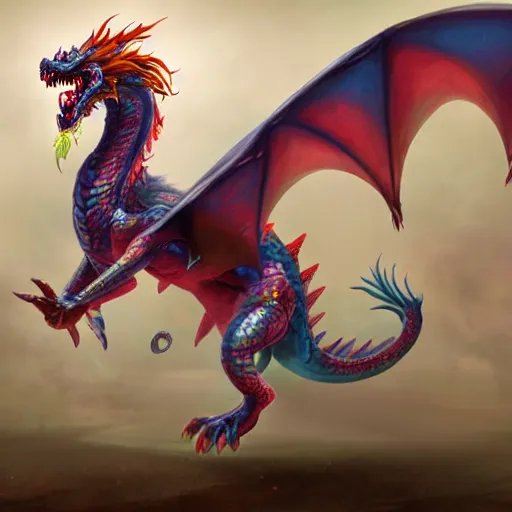 Prompt: majestic clown dragon, beautiful fantasy concept art, 4k, breathtaking creature design