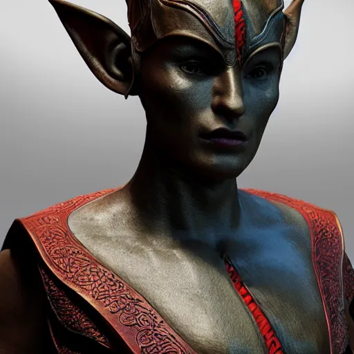 Image similar to Elven armor bust shot, highly detailed, photorealism, substance 3d painter, texturing XYZ, Subsurface scattering, cinematic lighting, Unreal engine 5, octane render, cinema4d, vray, redshift, keyshot, Arnold render, marmoset toolbag, by Harry Osborn artstation