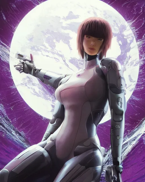 Image similar to weta disney pixar movie still portrait photo of motoko kusanagi ghost in the shell : : as cyborg woman by pixar : : by weta, wlop, ilya kuvshinov, rossdraws, artgerm, marvel, maxim cover, latex, octane render, sweaty, iridescent, bright morning, anime, liosh, mucha : :