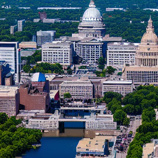 Image similar to madison wisconsin from helicopter eos 5 ds r, iso 1 0 0, f / 8, 1 / 1 2 5, 8 4 mm, postprocessed, bokeh )