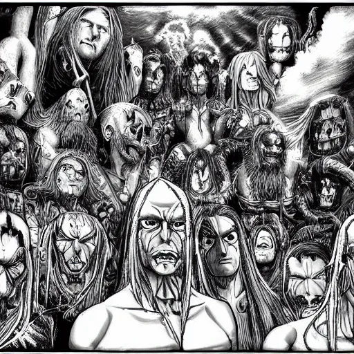 Image similar to Metalocalypse by Kentaro Miura, highly detailed, black and white