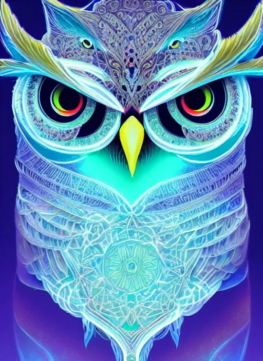 Image similar to symmetry!! product render poster vivid colors divine proportion owl, ice and snow, glowing fog intricate, elegant, highly detailed, digital painting, artstation, concept art, smooth, sharp focus, illustration,