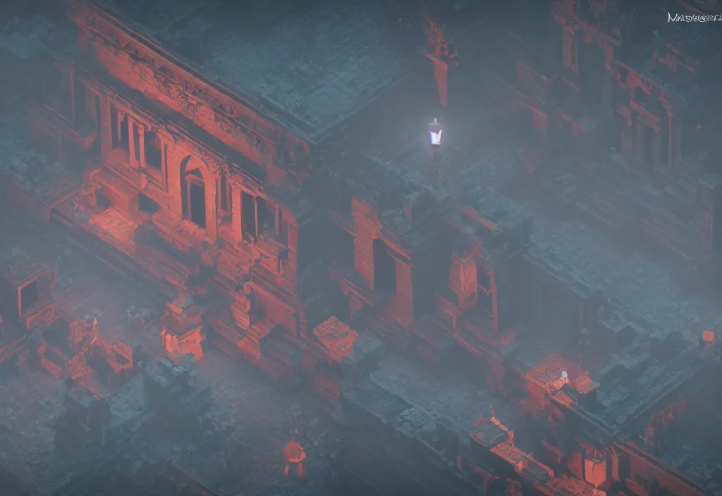 Image similar to isometric magicavoxel Bloodborne anime cinematic lighting, 4k