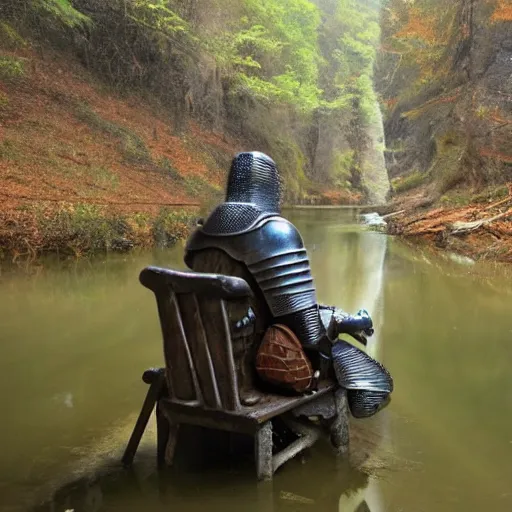 Image similar to knight sat by a river, epic