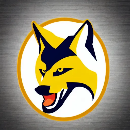 Prompt: a yellow wolf logo, only head, white background, sports logo, high school mascot, simplistic,