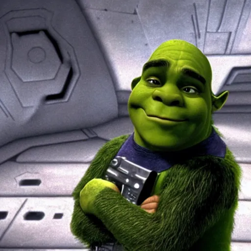 Image similar to A still of Shrek as Han Solo in Star Trek The Empire Strikes Back. Extremely detailed. Beautiful. 4K. Award winning.