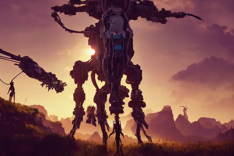 Image similar to tallneck machine mecanical creature robot of horizon forbidden west horizon zero dawn radiating a glowing aura global illumination ray tracing hdr fanart arstation by ian pesty and alena aenami artworks in 4 k