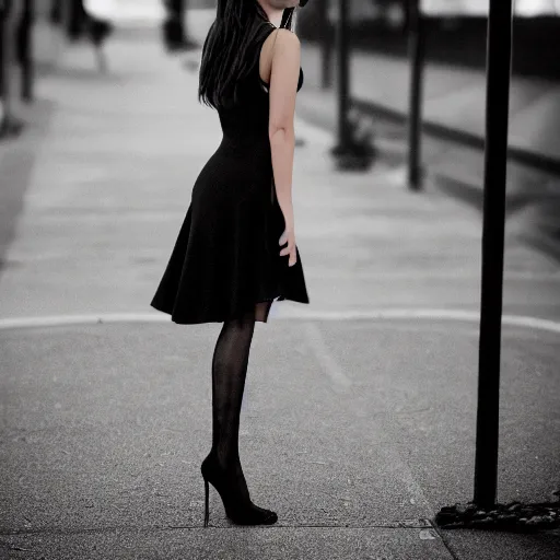 Image similar to i woke up in a world that had fragments of you. black dress with tights underneath. 8k artgerm bokeh, award winning photography