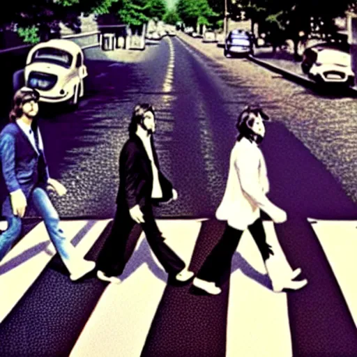 Image similar to the beatles fighting on abbey road
