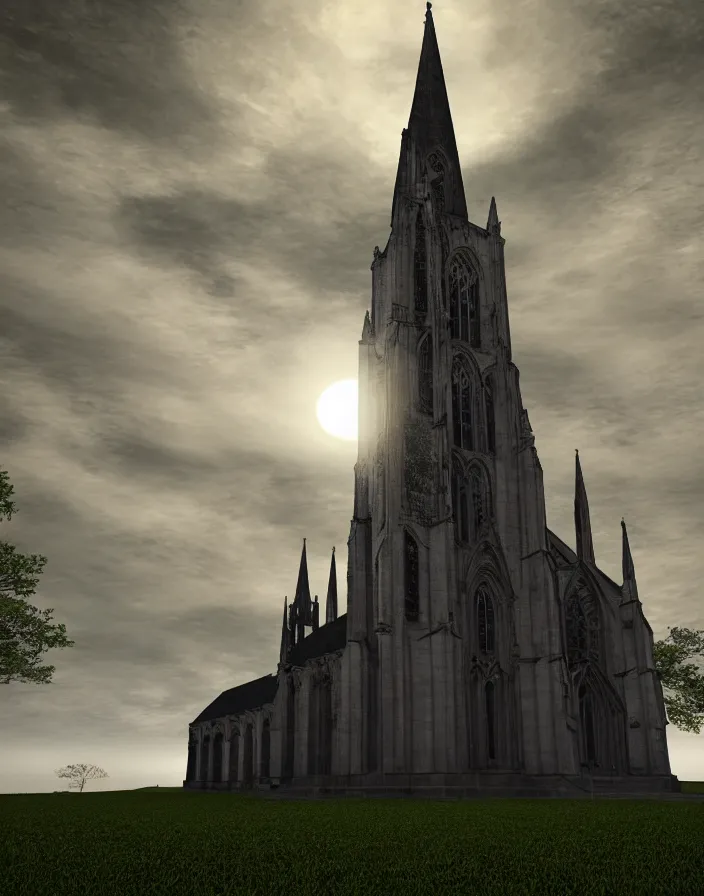 Image similar to A gothic church lit by the full moon, ultra realistic, epic lighting,epic clouds, cinematographic, 8K , award winning