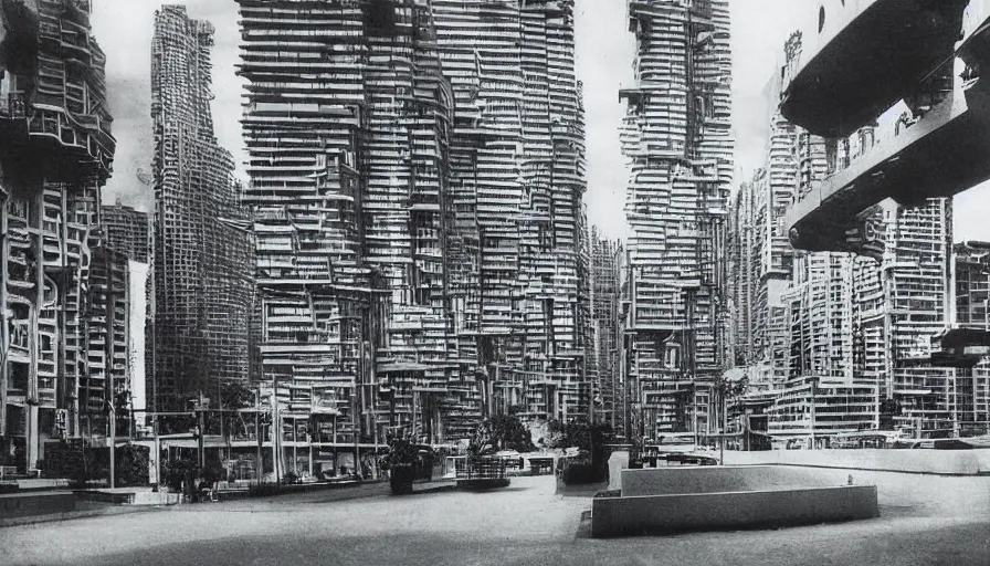 Prompt: platinotype photograph of a sci-fi futuristic city