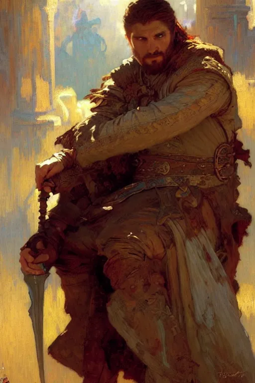 Image similar to attractive man, game of thrones, cool colors, painting by gaston bussiere, craig mullins, greg rutkowski, alphonse mucha