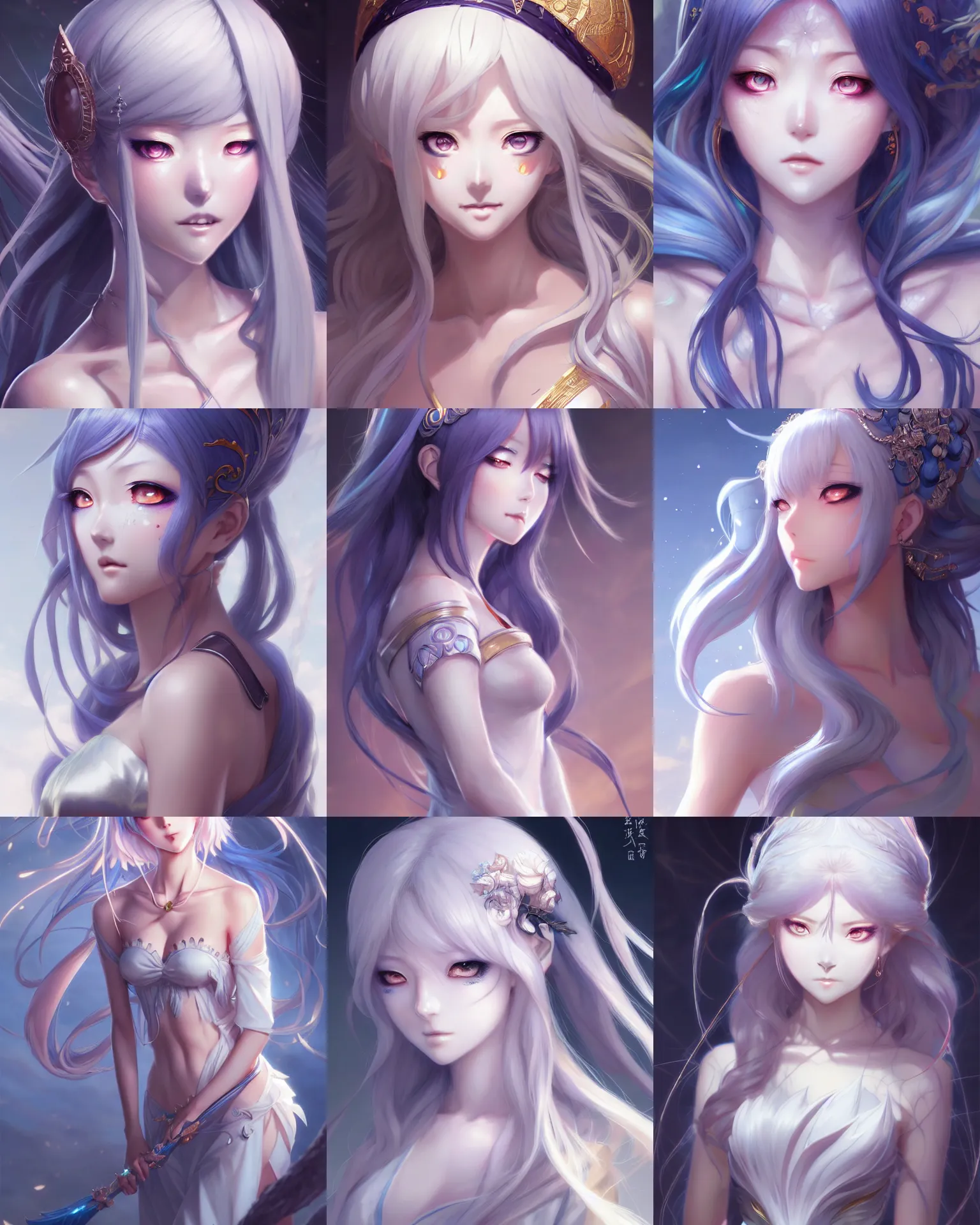 Prompt: Character concept art of an anime moon goddess || foliage clothing, cute-fine-face, pretty face, realistic shaded Perfect face, fine details by Stanley Artgerm Lau, WLOP, Rossdraws, James Jean, Andrei Riabovitchev, Marc Simonetti, and Sakimichan, tranding on artstation