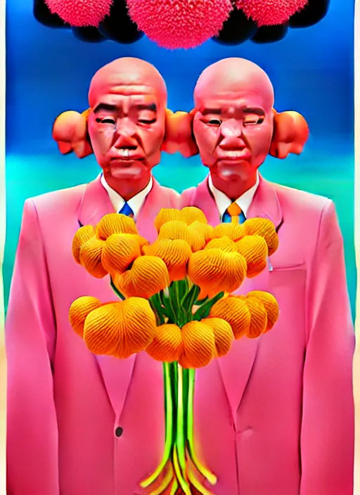 Image similar to flower men by shusei nagaoka, kaws, david rudnick, airbrush on canvas, pastell colours, cell shaded, 8 k