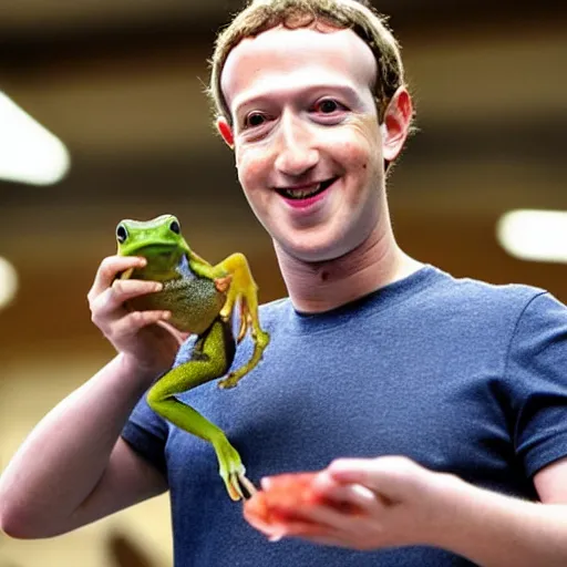 Image similar to mark zuckerberg holding a live frog in his hand