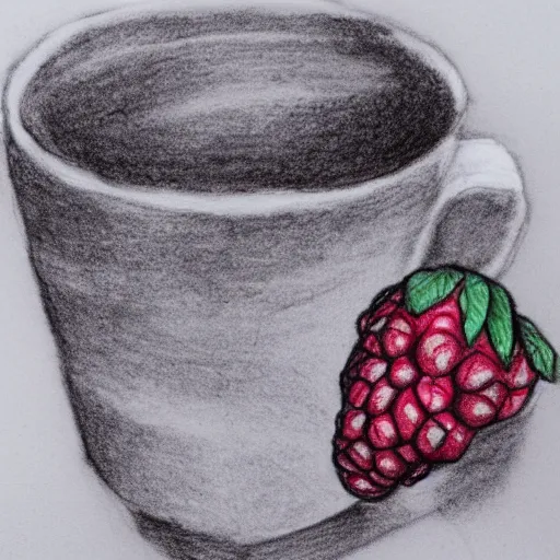 Image similar to pen sketch of raspberry made of coffee cup stains