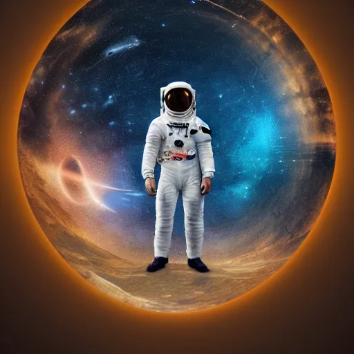 Image similar to an astronaut lost in the 4th dimension of the coffee universe, realistic digital art, 4k, art station, high quality