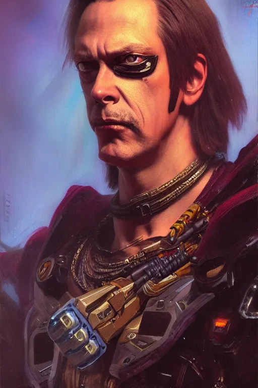 Image similar to character portrait cyberpunk warhammer 4 0 k steve buscemi, character design, painting by gaston bussiere, katsuya terada, frank frazetta, tom of finland, trending on artstation