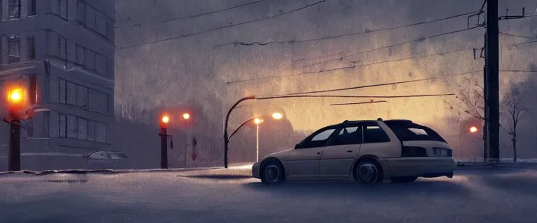 Image similar to Audi A4 B6 Avant (2002), a gritty neo-noir, dramatic bright lighting, cinematic, establishing shot, extremely high detail, photorealistic, cinematic lighting, artstation, by simon stalenhag, Max Payne (PC) (2001) winter new york at night