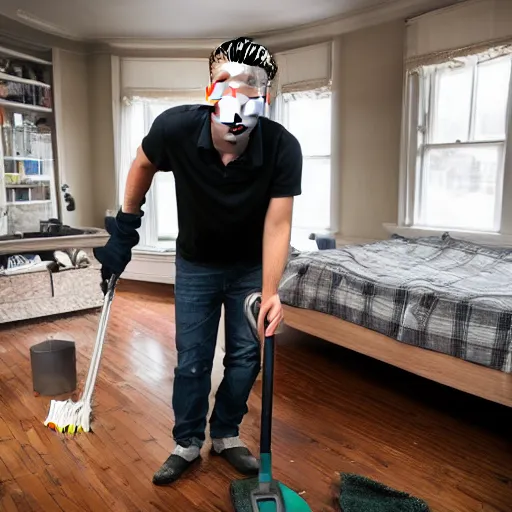 Prompt: Jordan Peterson is cleaning his filthy room, photography