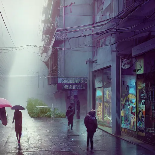 Prompt: realistic photograph of walking around cyberpunt street, volumetric lighting, rain, god's ray, soviet, detailed characters, summer, dark overcast weather, high detailed, smooth, mark arian, award winning, highly detailed 4 k art by beeple and fvckrender and visualdon, trending on cgsociety