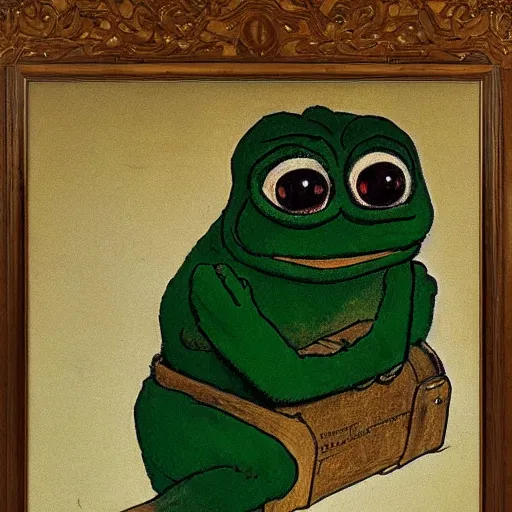 Image similar to pepe the frog at school by norman rockwell