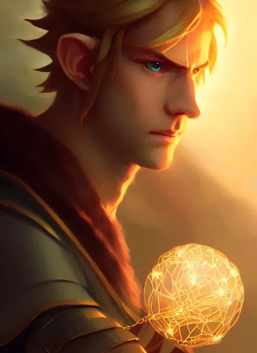 Image similar to portrait of link from the legend of zelda, intricate, elegant, glowing lights, highly detailed, digital painting, artstation, concept art, sharp focus, illustration, art by wlop, mars ravelo and greg rutkowski