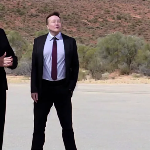 Prompt: Elon Musk meeting with extraterrestrial alien representatives at area 51