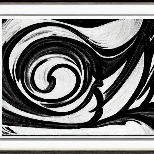 Prompt: black and white abstract painting with shapes and lines by Vincent Van Gogh