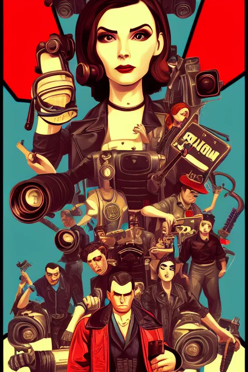 Image similar to 8 k hd poster of revolution, pop art, pixel, bioshock art style, gta chinatown art style, 8 k uhd character details, 8 k uhd art by artgerm richard hamilton and mimmo rottela